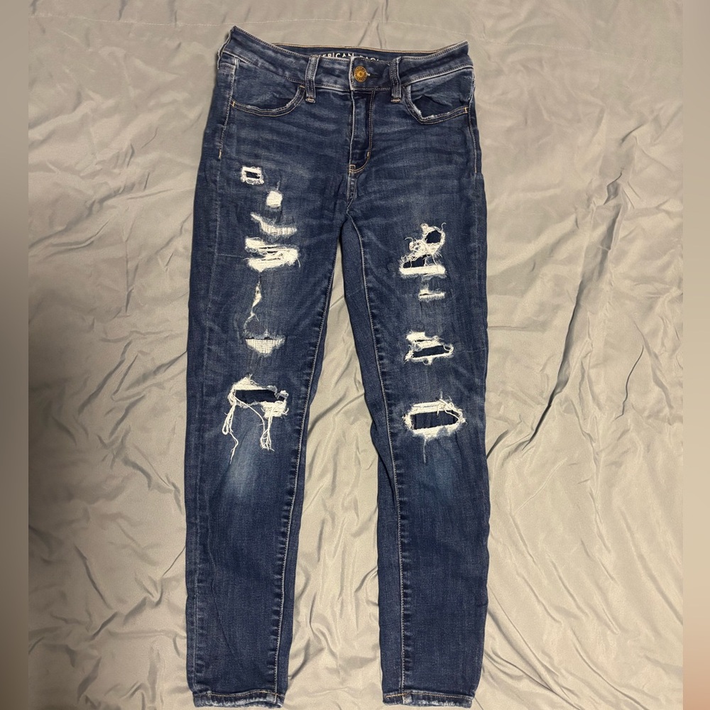 American Eagle Outfitters Faux Ripped Dark Blue Skinny Jeans